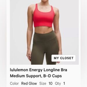lululemon athletica Sports Bra - “red glow”  size 10